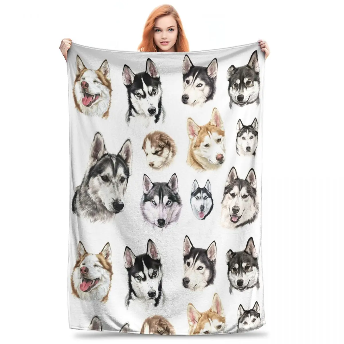 Husky Collage Blanket Flannel Breathable Sofa Throw Blankets For Couch Bedding Office Throws Bedspread Quilt