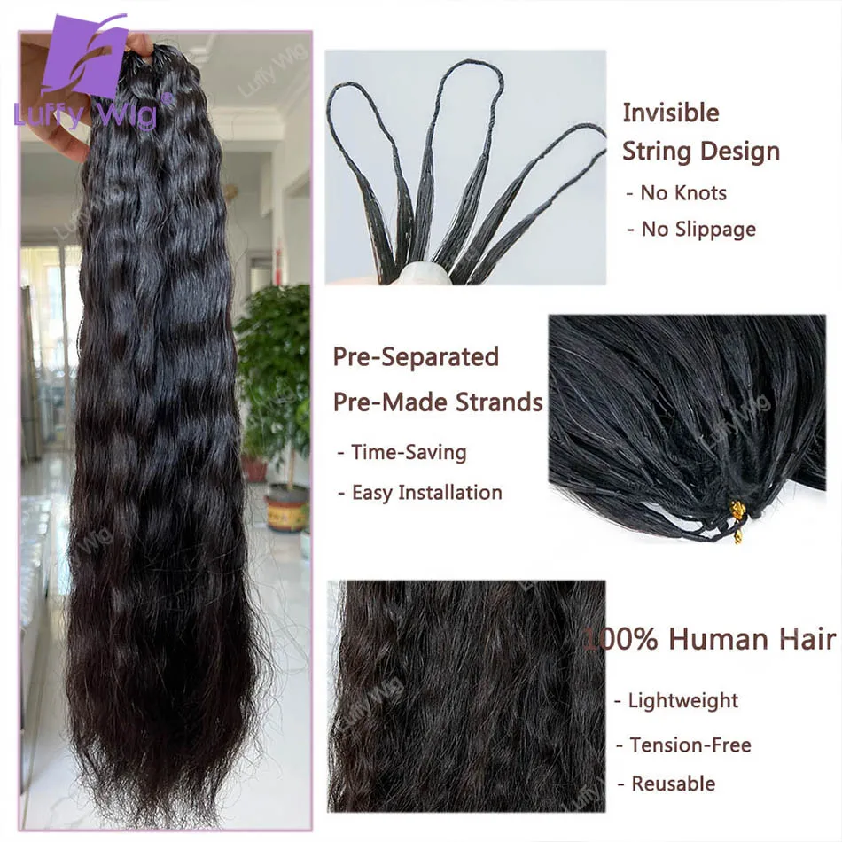 Wet and Wavy Feather Human Hair Braids Extensions for Boho Braiding Pre Separated Burmese Remy Crochet Human Hair Bundles Luffy
