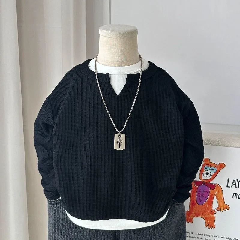 Children Boys Sweatshirt RAISE YOUNG Autumn 2026 Infant Babys Boys Pullovers Casual 1-10Yrs Kids Boys Waffle Fake Two Piece Tops view 2