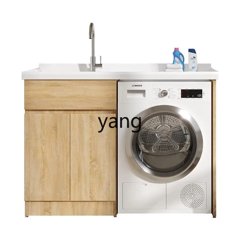 Yjq Wash Wardrobe Combination Solid Wood Washing Machine Cabinet High and Low Basin Inter-Platform Basin Sink Washing Machine