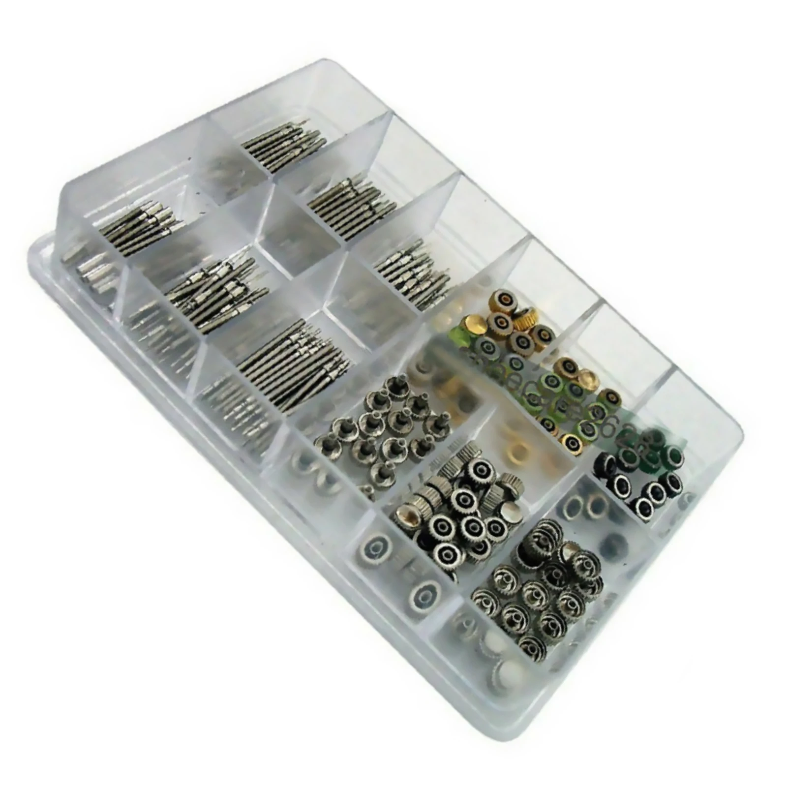 170Pcs Watch Stem Extender Watch Crowns Stainless Steel Different Sizes Mixed Box Assortment Set Watch Repair Watchmakers Tools