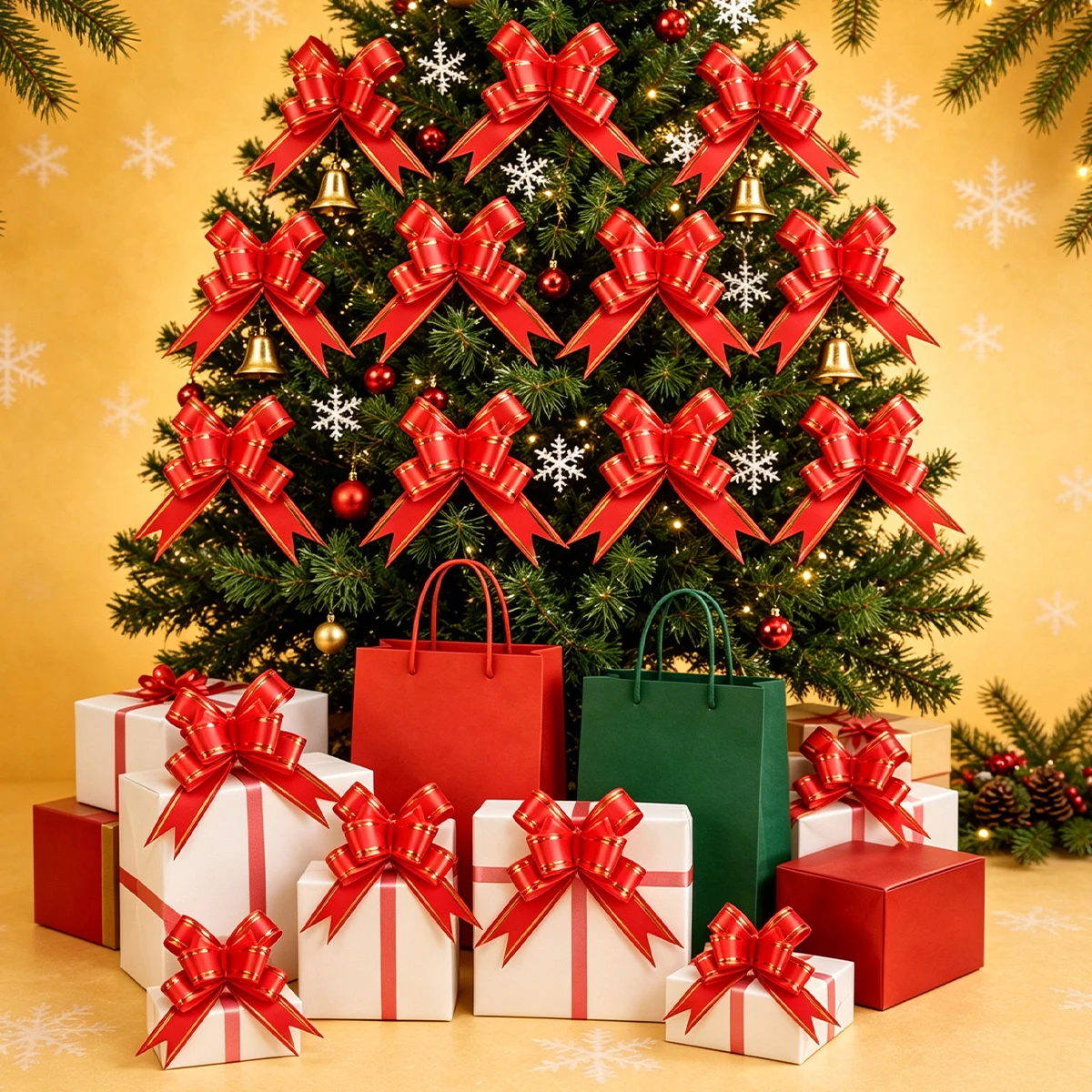 100pcs Christmas Ribbon Bow Merry Christmas Decor for Home 2026 Xmas Tree Ornament Gift Wrapping Navidad Natal New Year 2027