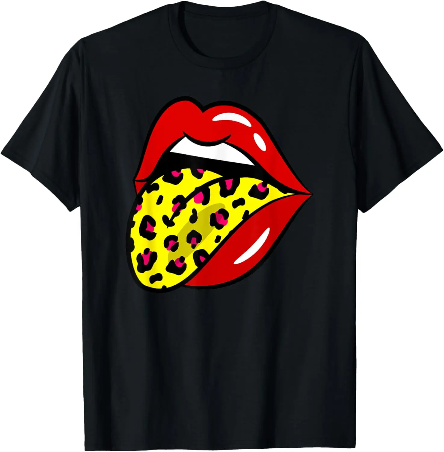 

Red Lips Leopard Tongue Yellow Pattern 70s Retro Vintage T-Shirt
