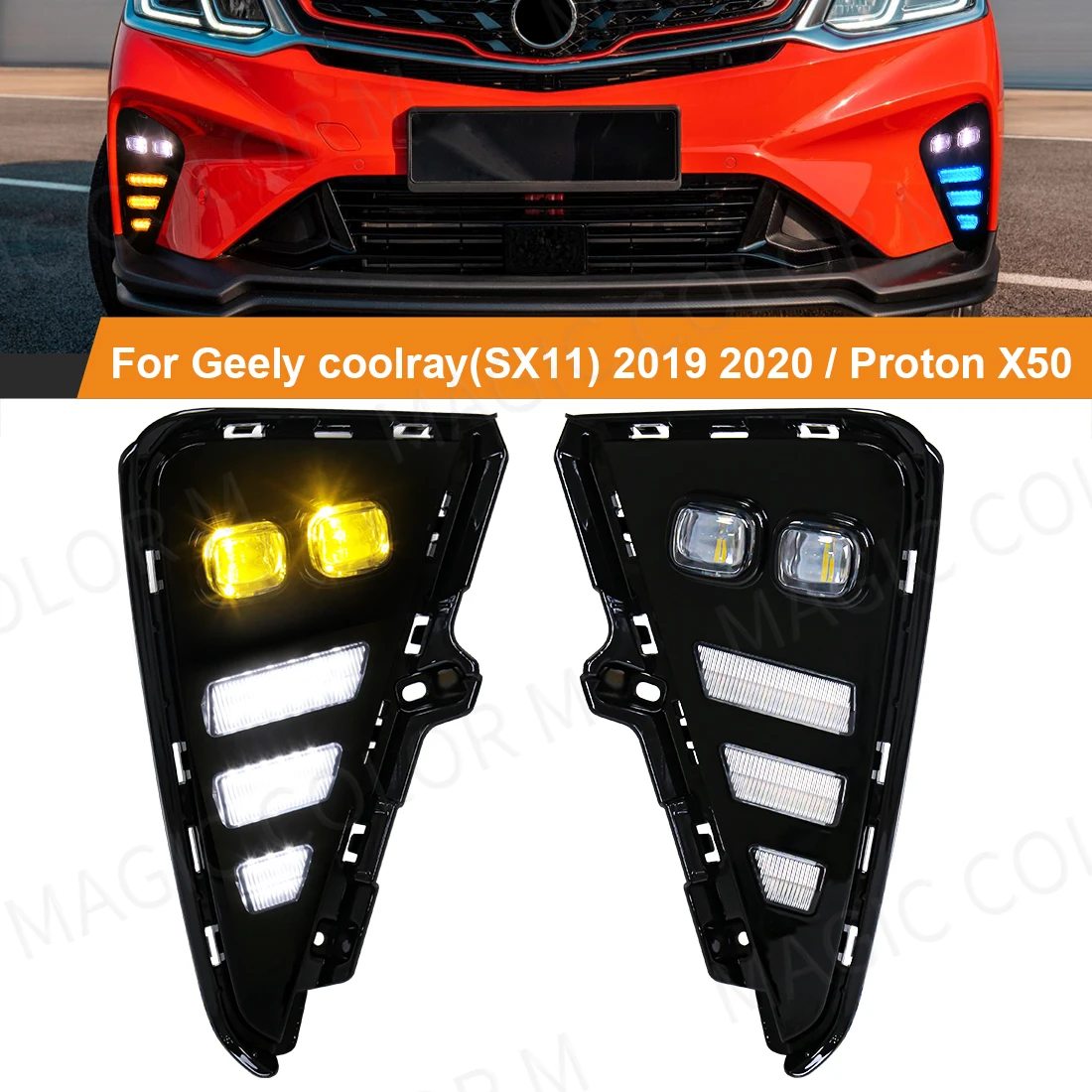 

For Proton X50 Geely Coolray Binyue 2021 2022 2023 LED Daytime Running Lights DRL Car Fog Lamp Turn Signal White Yellow Blue 12V