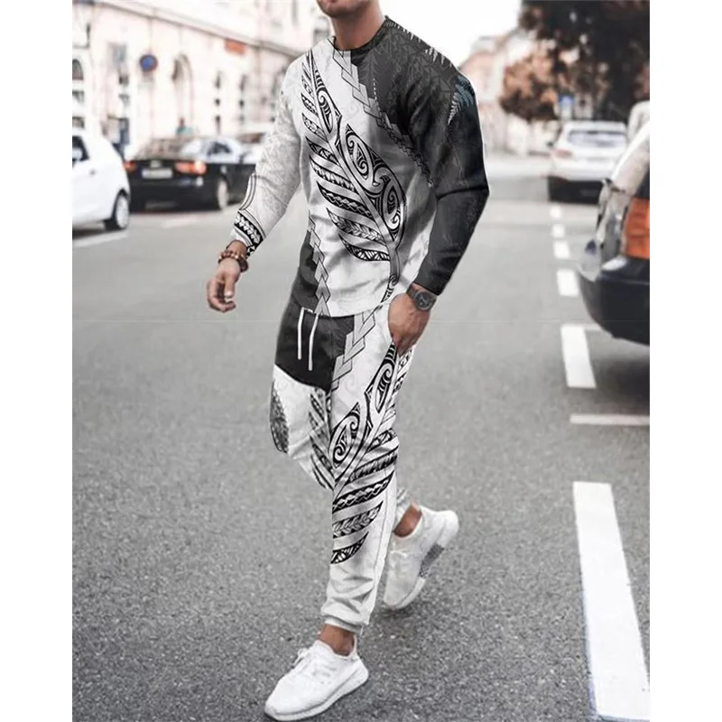 Newest Summer/Fall Men Clothing 3d Printed Men Long Sleeve T-Shirt+Pants Two-Piece Set Men Long Sleeve T-Shirt Trousers Outfit