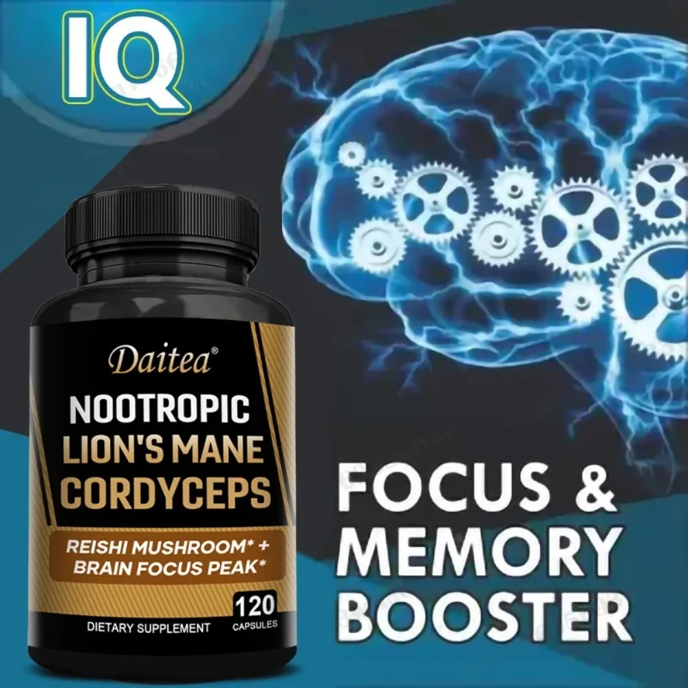 Mushroom Supplement 2400mg, Lions Mane Reishi Cordyceps - 30/60/120 Capsules, Supports Memory, Concentration, and Immune
