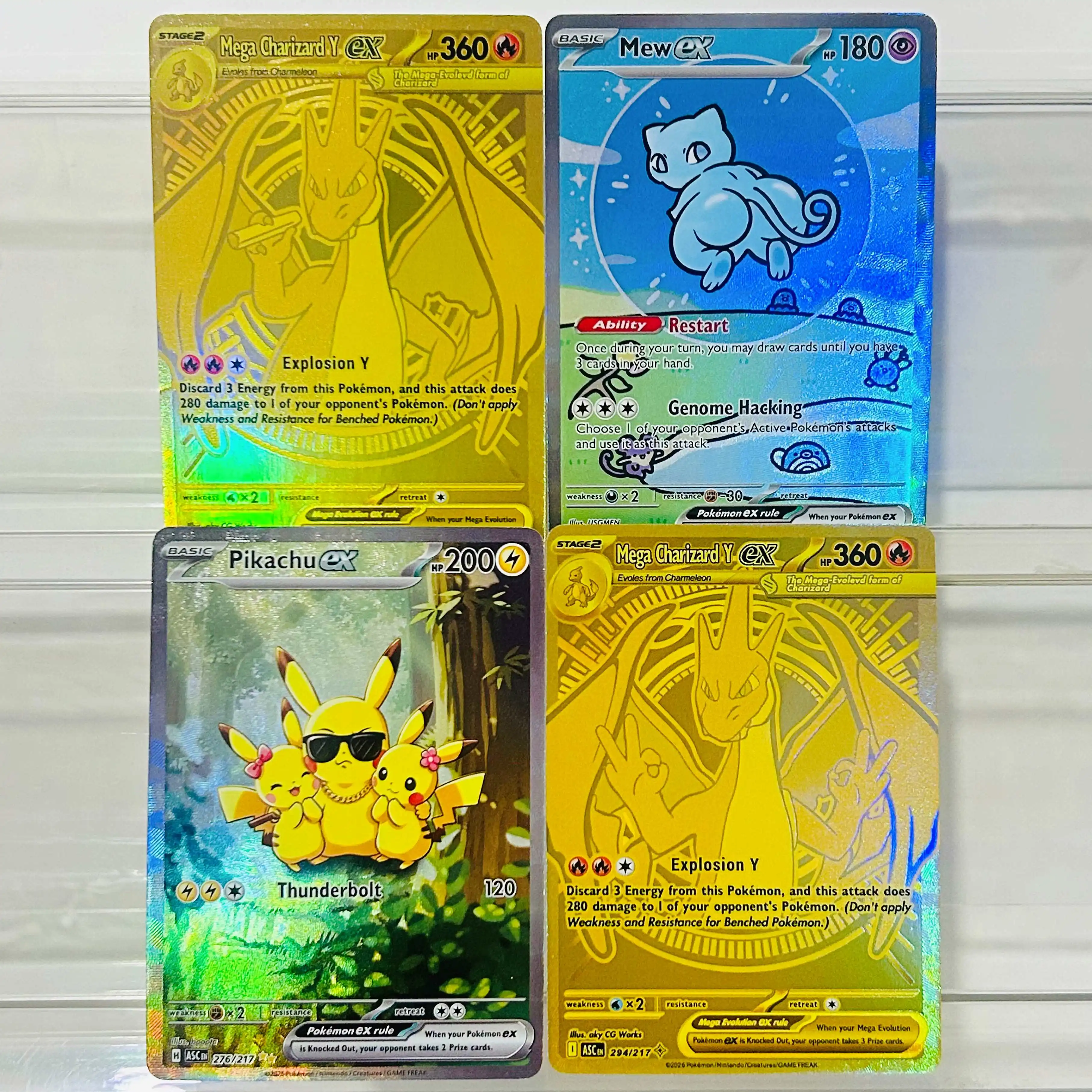 Mew Mega Charizard Y 4 Stück Englische Version Sammelkarten DIY Folien-Textur Premium Anime-Sammelkarten