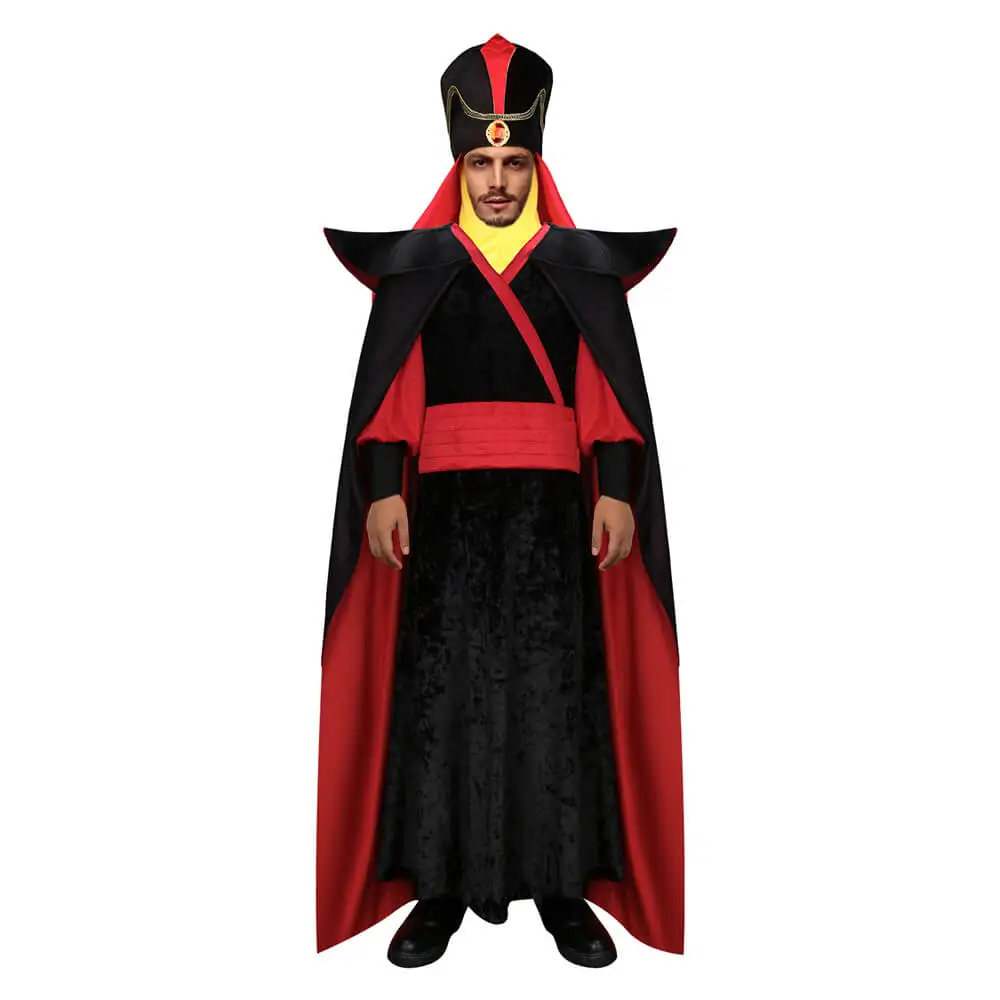 Jafar Men\'s Costume Movie Aladdin Themagic Lamp Halloween Theme Party Cosplay Outfit Carnival Robe Cape Hood Turban