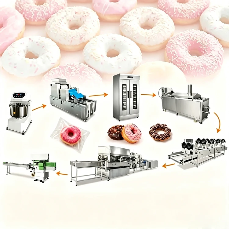 Máquina Industrial para Hacer Donas, Máquina Automática para Rellenar con Mermelada, Línea de Producción de Donas con Corte Automático