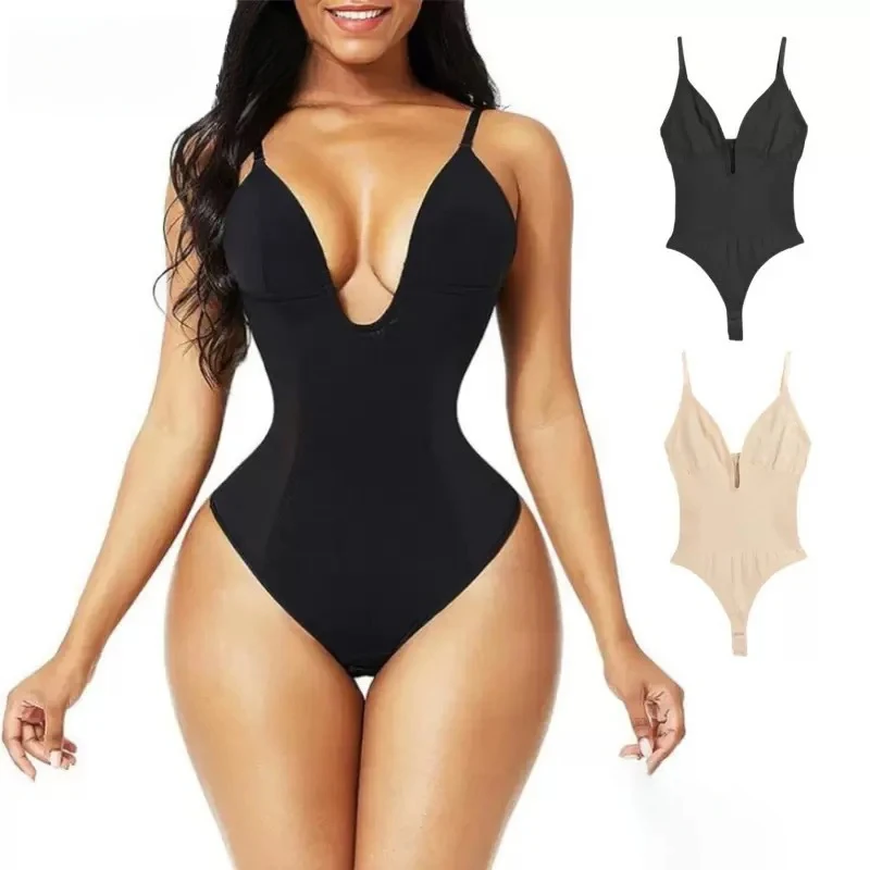 Body Moldeador Sin Espalda para Mujer, Lencería Reductora con Escote en V Profundo, Ropa Interior Sin Costuras Transpirable con Control de Abdomen, Moldeador de Cuerpo Completo para Dama