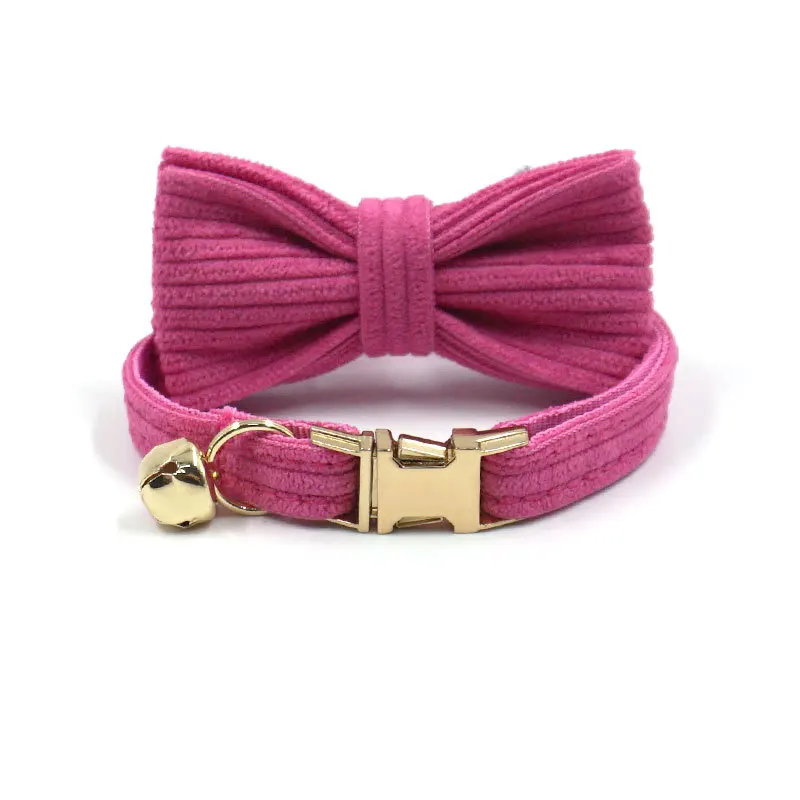 Pink Corduroy Cat Collar With Bell And Gold Metal Buckle Cute Collar Cat Personalised Kitten Collar Pet Products For Cats