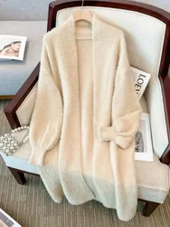 Mode braun Nachahmung Nerz Pullover Strickjacke Mantel Frauen Herbst beige lose Softtop weiß lange Strickjacke einfach f507