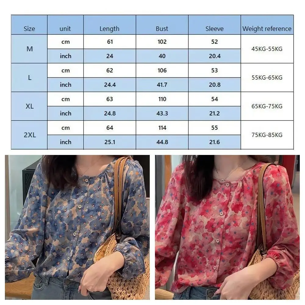Camisas de flores dulces con cuello redondo a la moda, camisa fina de gasa Floral de manga larga, Tops holgados y transpirables, blusa de gasa para mujer