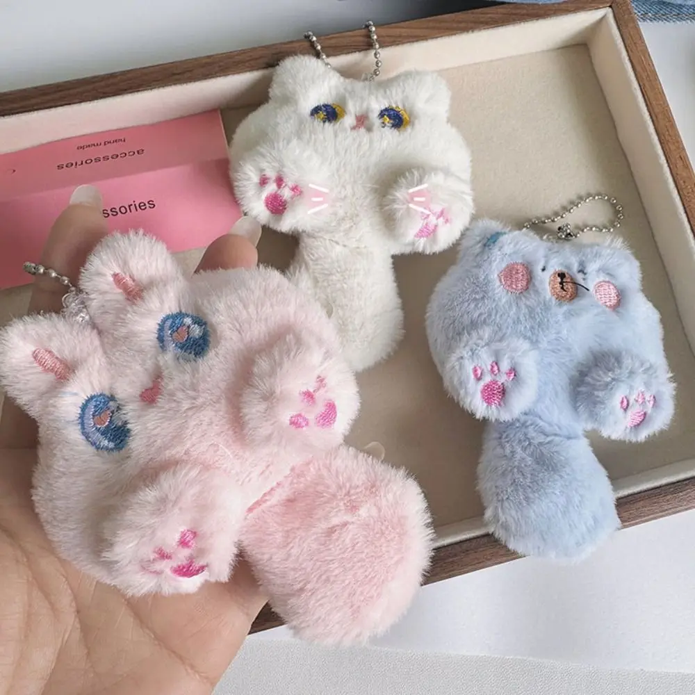 Moda macio gato de pelúcia chaveiro dos desenhos animados brinquedo coelho boneca chaveiro kawaii pelúcia urso pingente com saco cauda pendurado