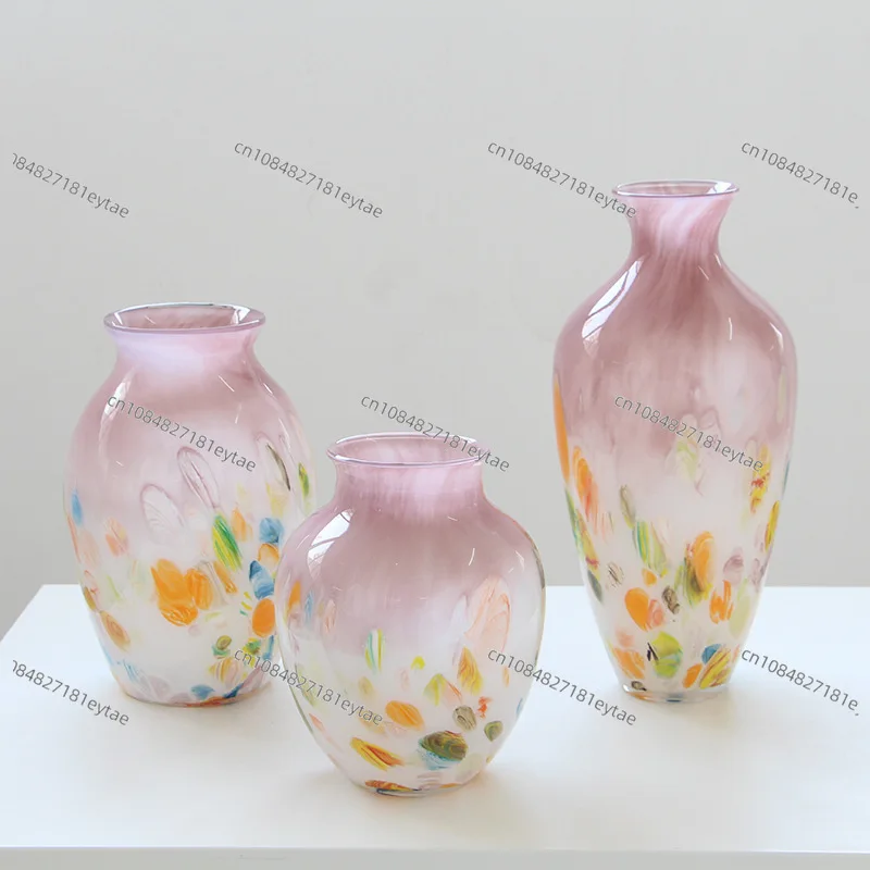 Medieval style manual gradual change pink purple glass vase light luxury style desktop home flower vase