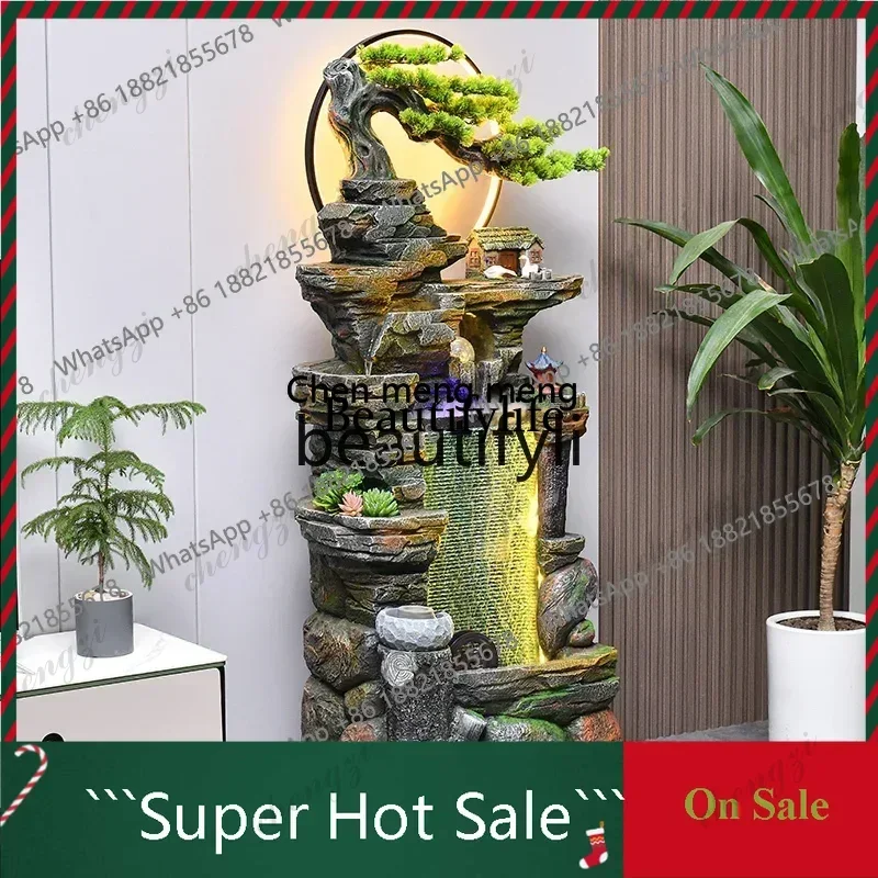 03  New Chinese-style flowing water ornament Feng Shui wheel lucky TV cabinet next to the landing rockery fountain opening gi