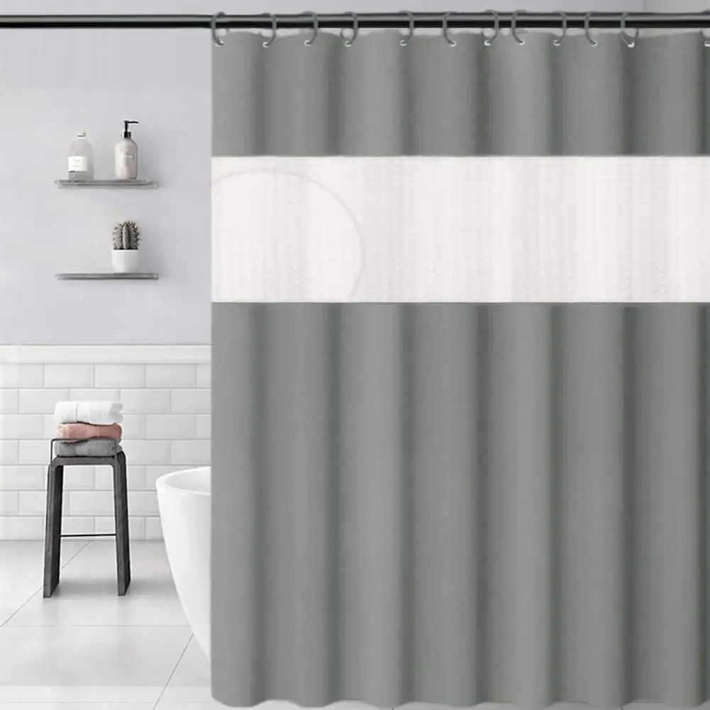 Bathroom Curtain 3d Patchwork Waterproof Shower Curtain with Visible Window Hanging Hooks Punch-free Washable for Bedroom