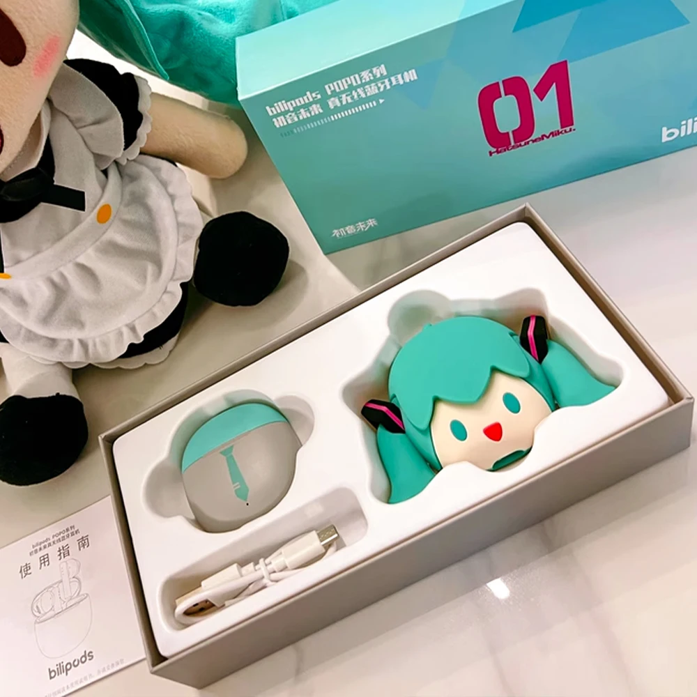 Hatsune Miku Anime Cartoon Wireless Bluetooth Headphones Set Cute Silicone Protective Cover Semi-in-ear CHatsune ute Gifts Toys