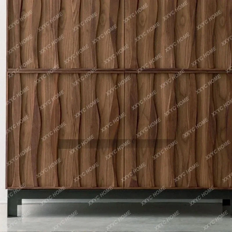 Nordic walnut color side cabinet retro entrance cabinet baking paint