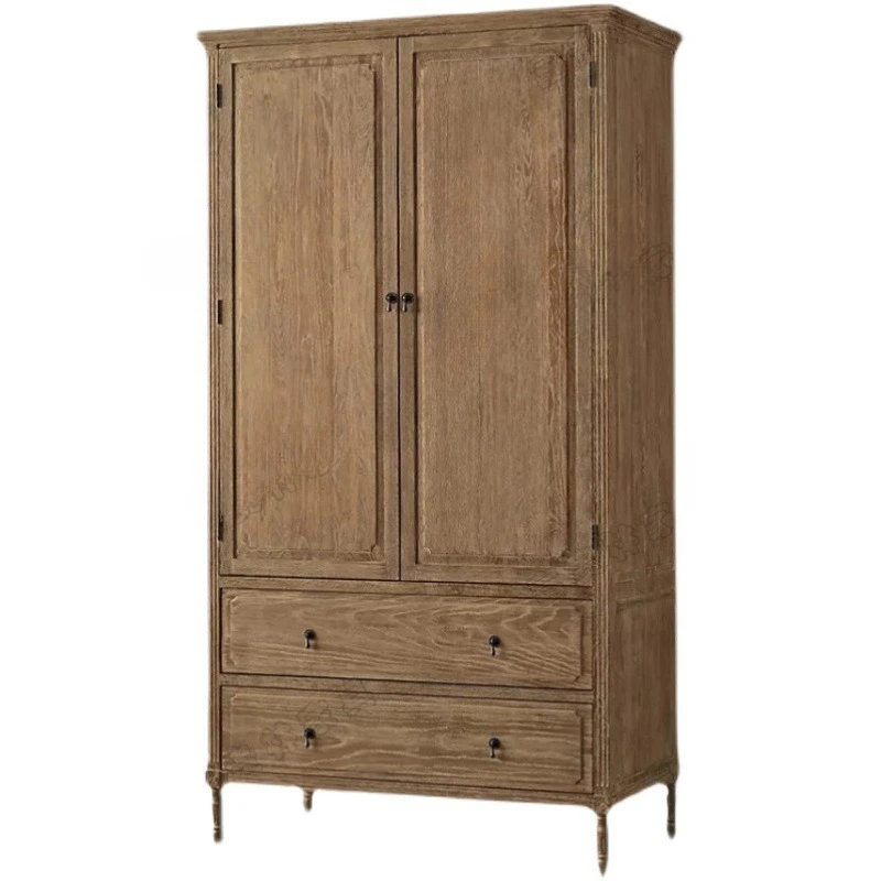 

American solid wood antique double-door wardrobe, French old oak two-door wardrobe