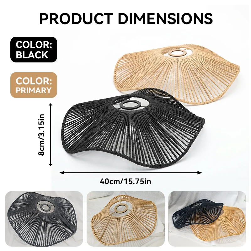 Wabi Sabi Handwoven Rattan Wave Lampshade, 40cm Pendant Light Shade for Kitchen Island Living Room Indoor Use, Lampshade Only
