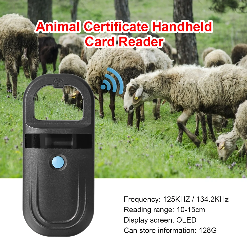 Scanner per chip ID per animali domestici Scanner per etichette per animali ricaricabile 134,2 kHz 125 kHz con display OLED stabile per ISO 11784/11785 FDX-B e ID64