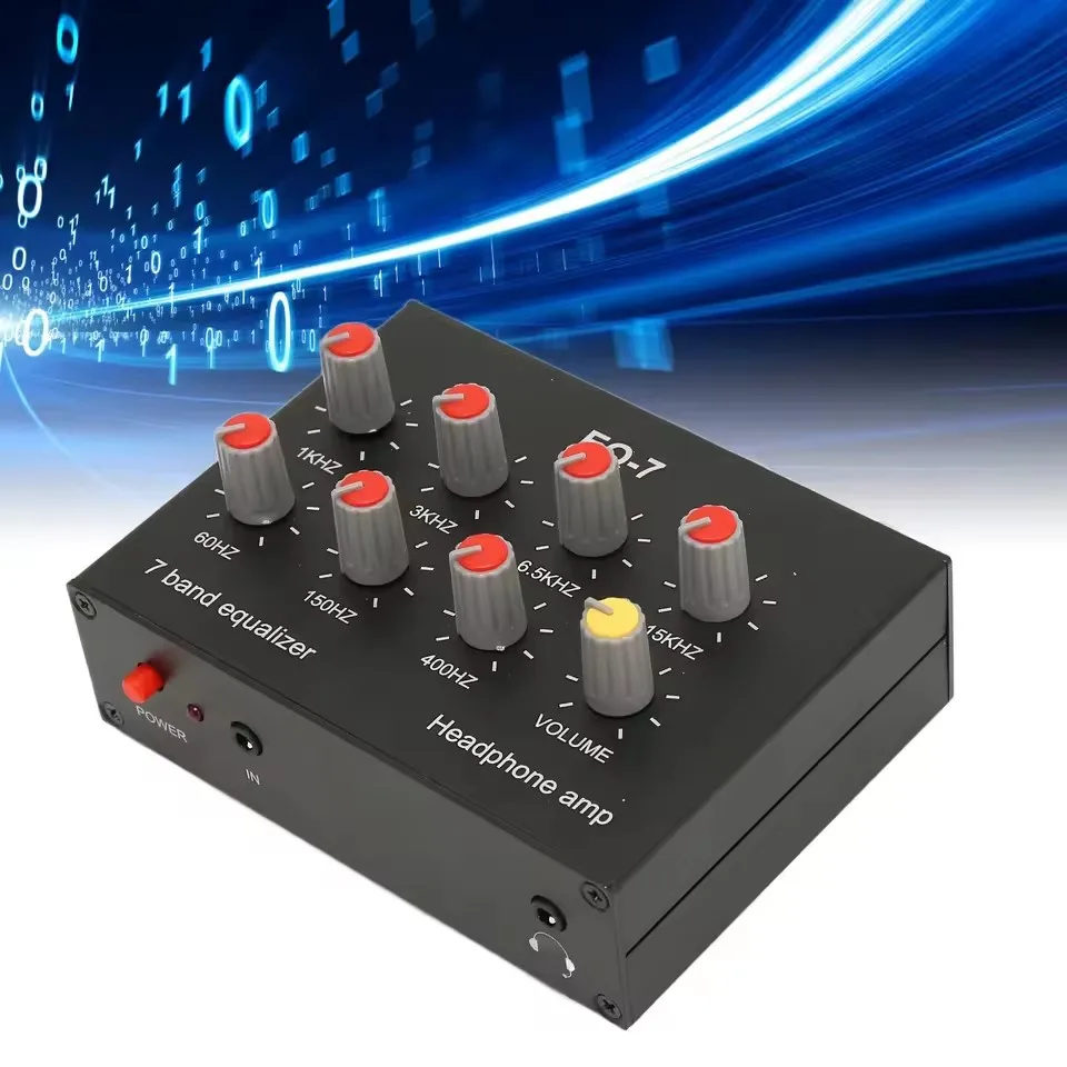 

7 Band Sound Equalizer RCA Output Input 12dB High Bass Adjustment Dual Channel Digital Equalizer