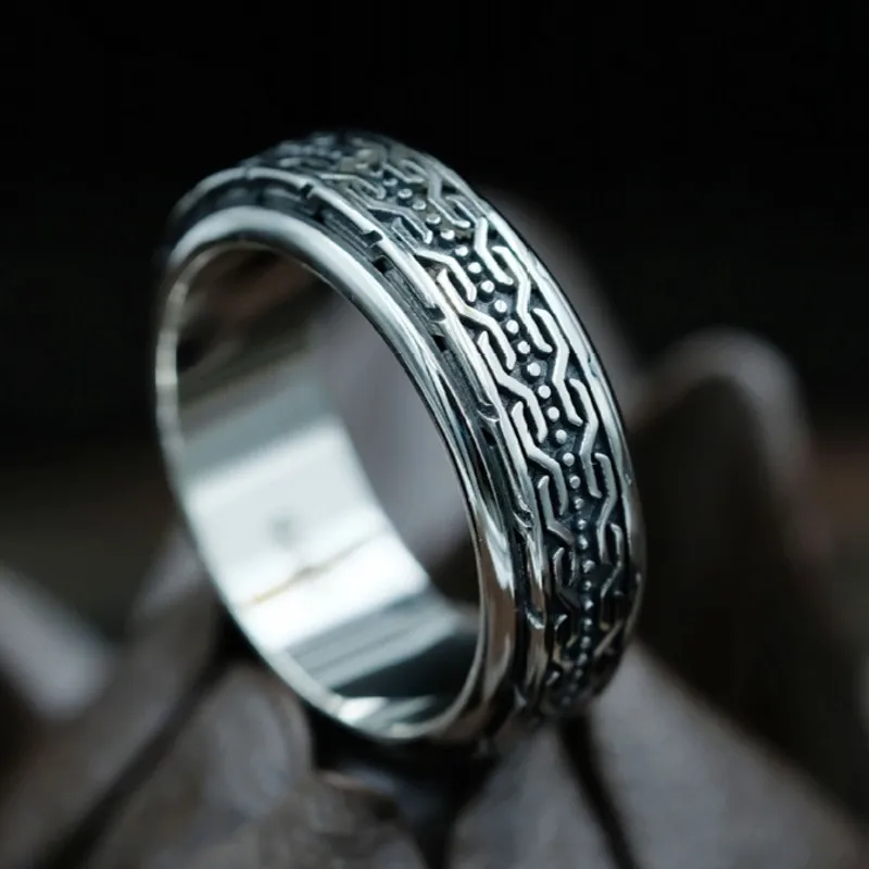 BOCAI New 100% 925 Silver Jewelry Accessories Two Sides Continual Image Fashion Punk Men and Women Rings Good Luck Without Stop