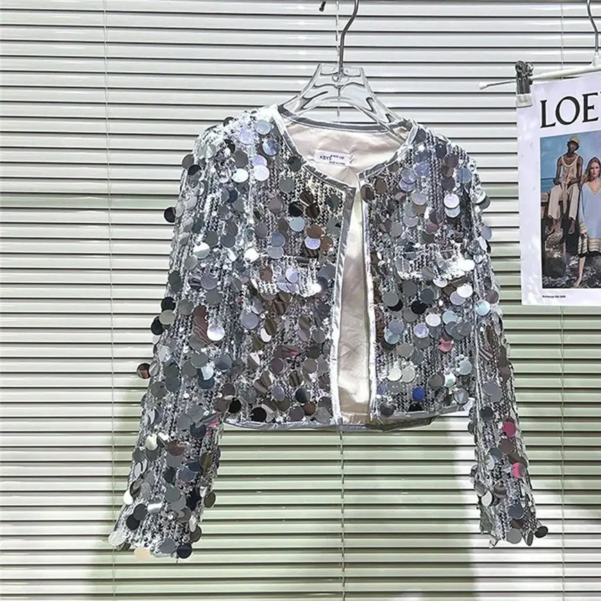 New Fashion Spring Autumn Children Clothes Girls Long-Sleeved Shining Sequined Coat Sparkling Jacket For Kids Prom Party Outfits