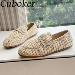 2024 Summer Popular Straw Weave Ballet Flat Shoes Women Round Toe Slip On Lazy Loafers Ladies Casual Walking Single Shoes Mujer