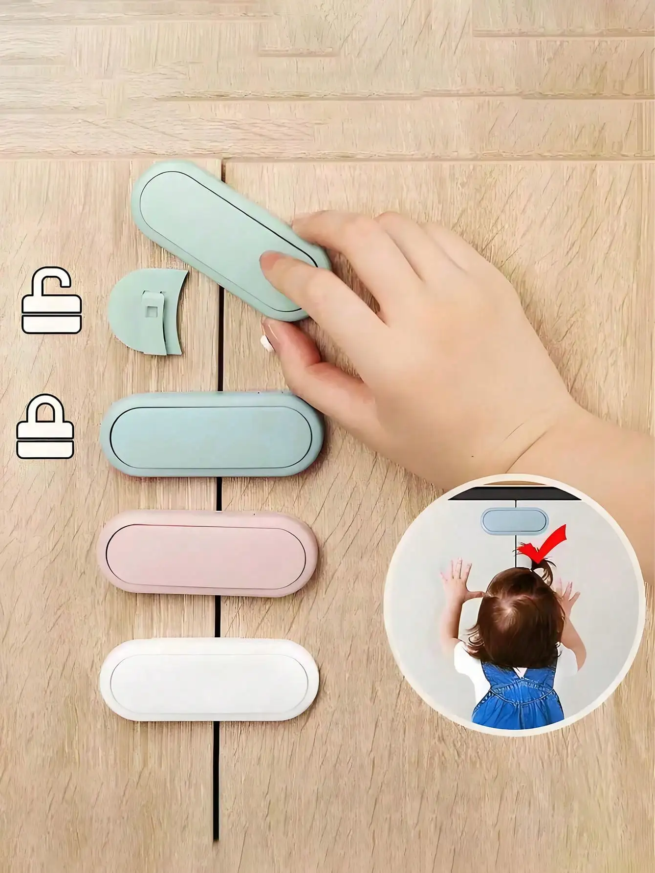

Toddler Safety Cabinet Locks, No-Install Child Proof Drawer & Fridge Locks, Anti-Pinch Baby Safety Locks for Home Use