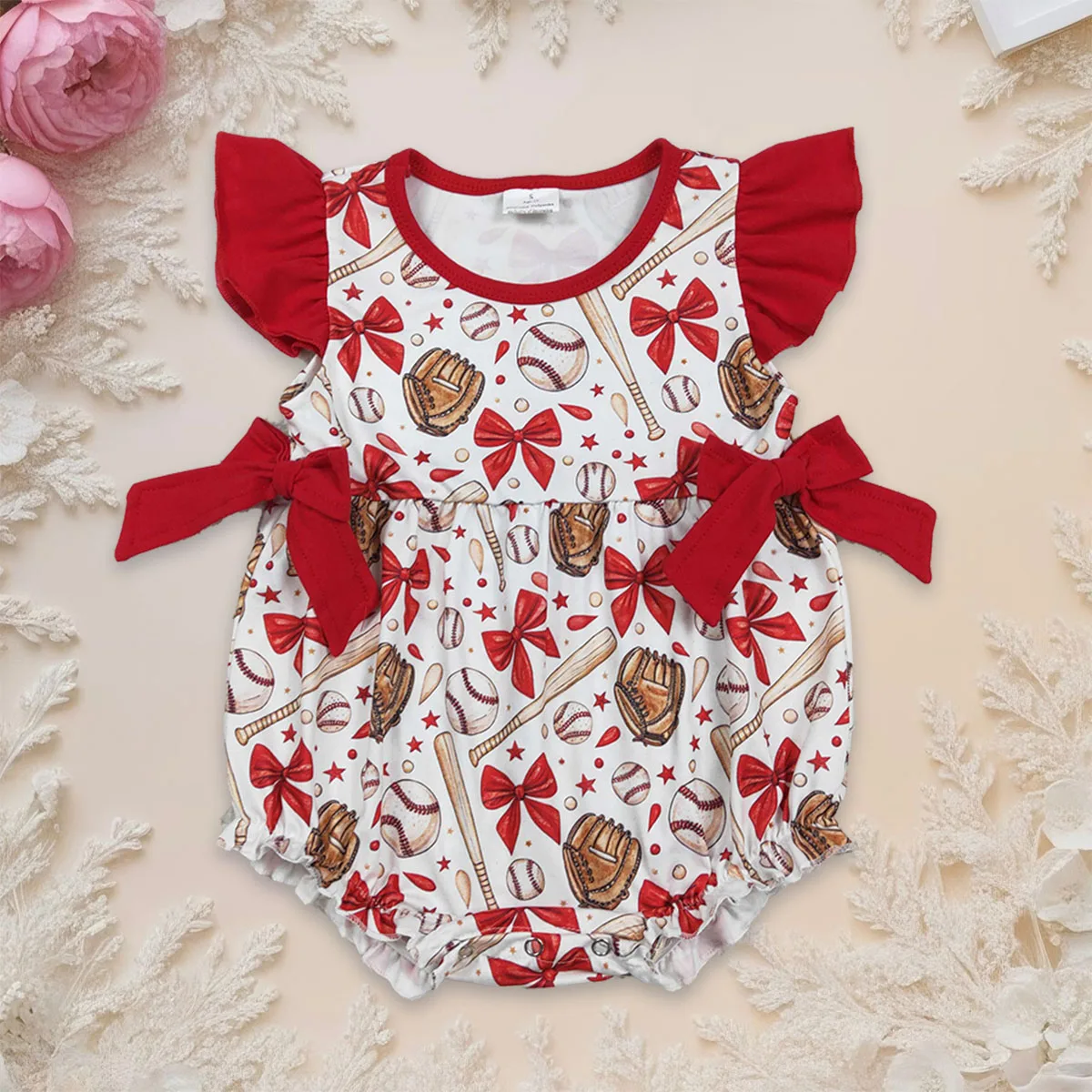 

Новый комбинезон для новорожденных девочек с рукавами-крылышками, бантиками и рюшами, цельный, оптом