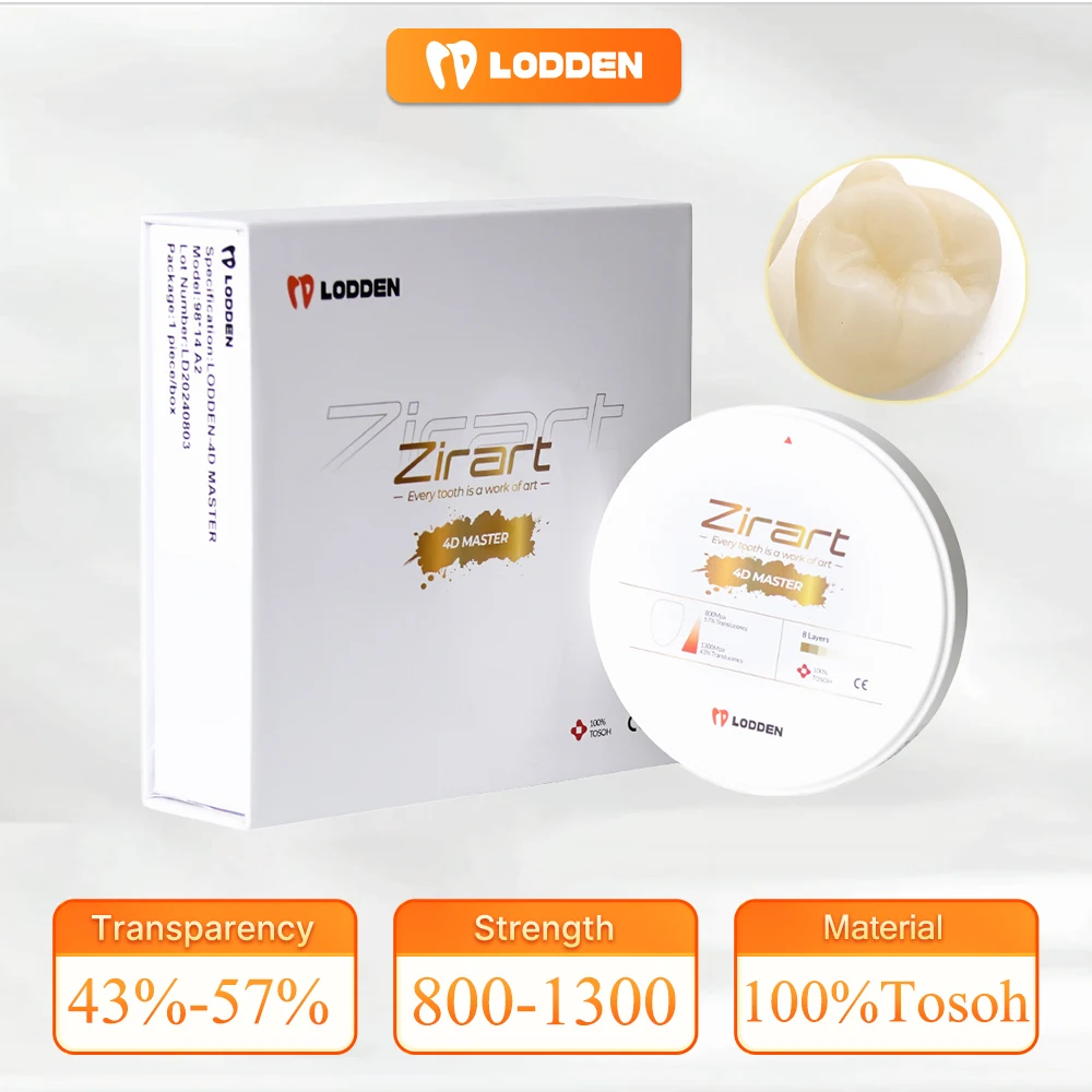 100% Tosoh Lodden 4D MASTER Multilayer Zirconia Blocks Dental Lab 98*10-25mm CAD CAM Material Fixed Zirconia Restoration Bending
