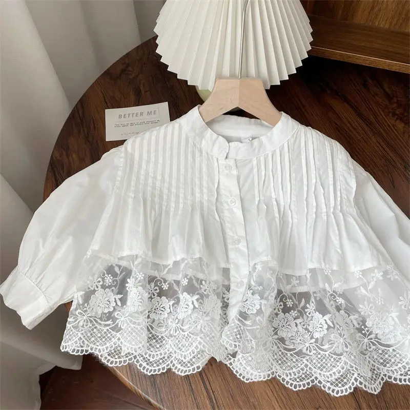 2026 Spring and Autumn Girls Baby Children Lace White Shirt Jeans Two Piece Set Princess Girl Baby Girl Summer Spring Clothes