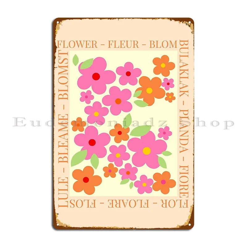 Flower In Different Languages Metal Plaque Poster Garage Decoration Wall Mural Designing Wall Mural Decoration Tin Sign Poster