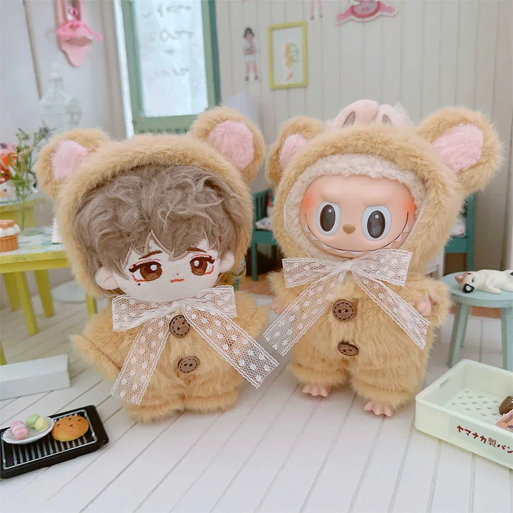 17cm bonito mini roupas de boneca de pelúcia acessórios para coreia kpop exo labubu ídolo bonecas urso de pelúcia macacão roupas presente do miúdo