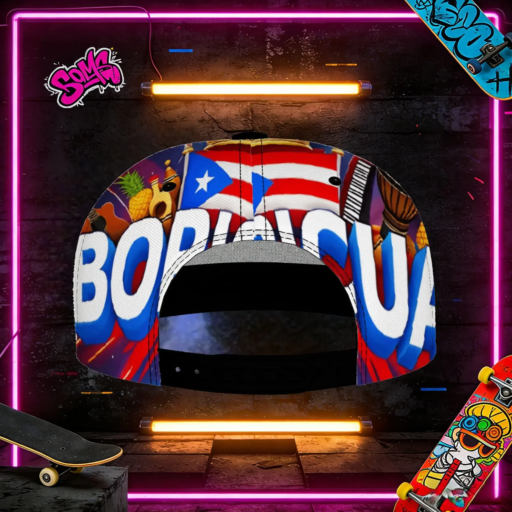 Custom Hats 1pc Puerto Rico Flag & Crown Baseball Cap With Print - Adjustable Snapback Hat Suitable For Outdoor