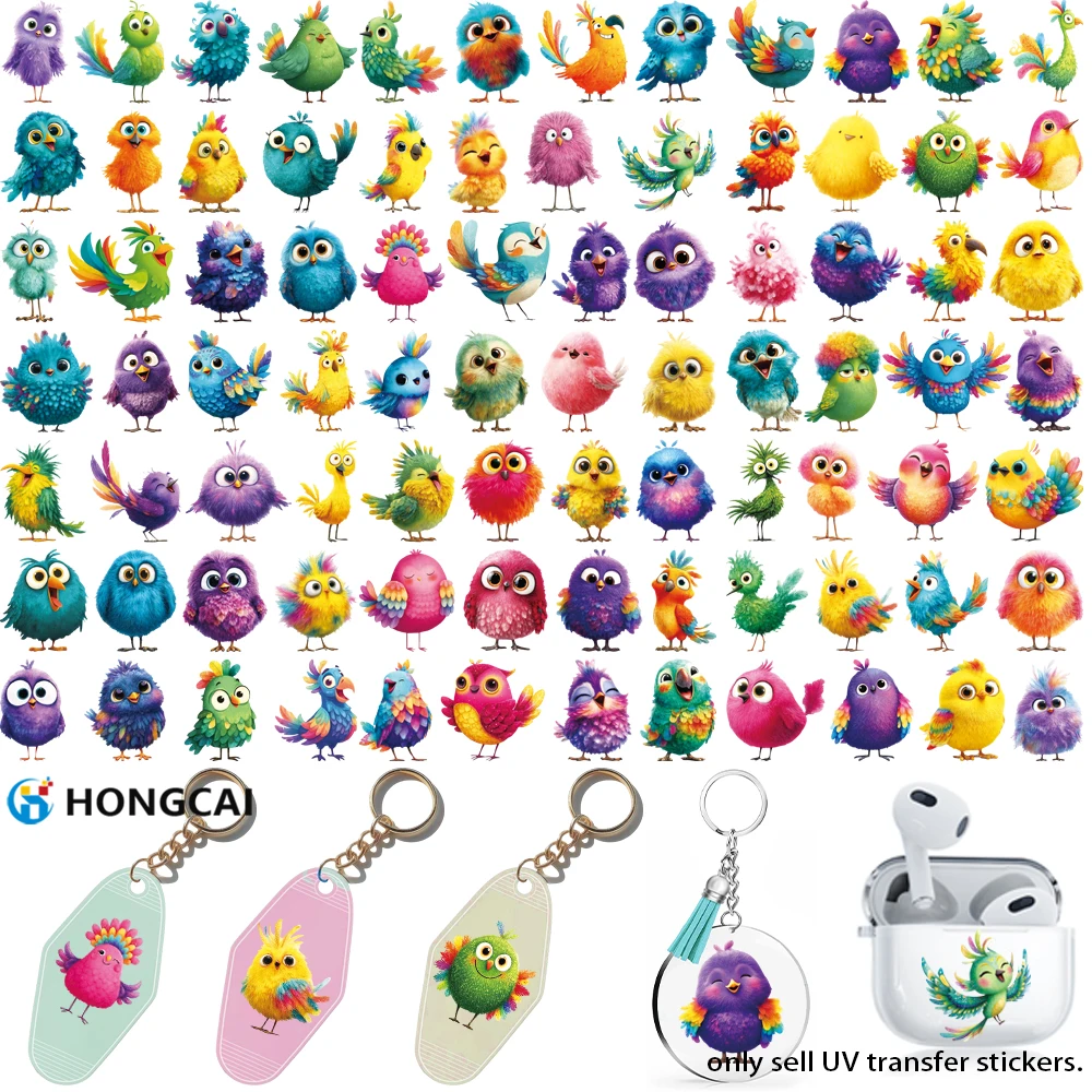 

3 шт. красочных наклеек с милыми птичками UV DTF. Яркие цвета, очаровательные дизайны. Водонепроницаемые и устойчивые к царапинам.