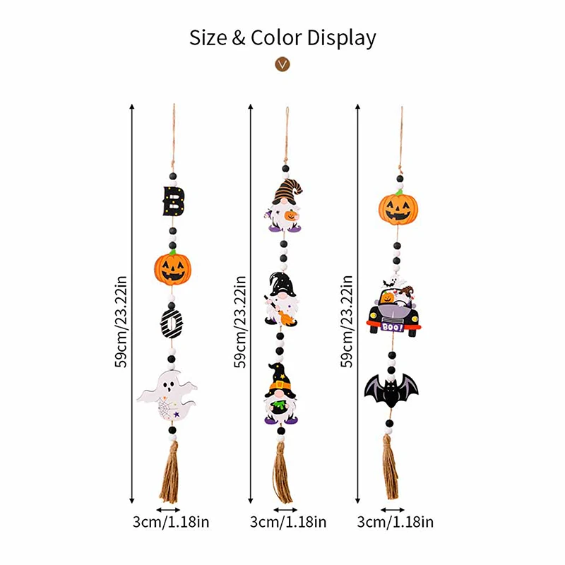 ハロウィーン、ノーム、カボチャ、バット、ゴースト、ハンギングオーナメント、パーティーデコレーションクラフト用の木製ビーズペンダント