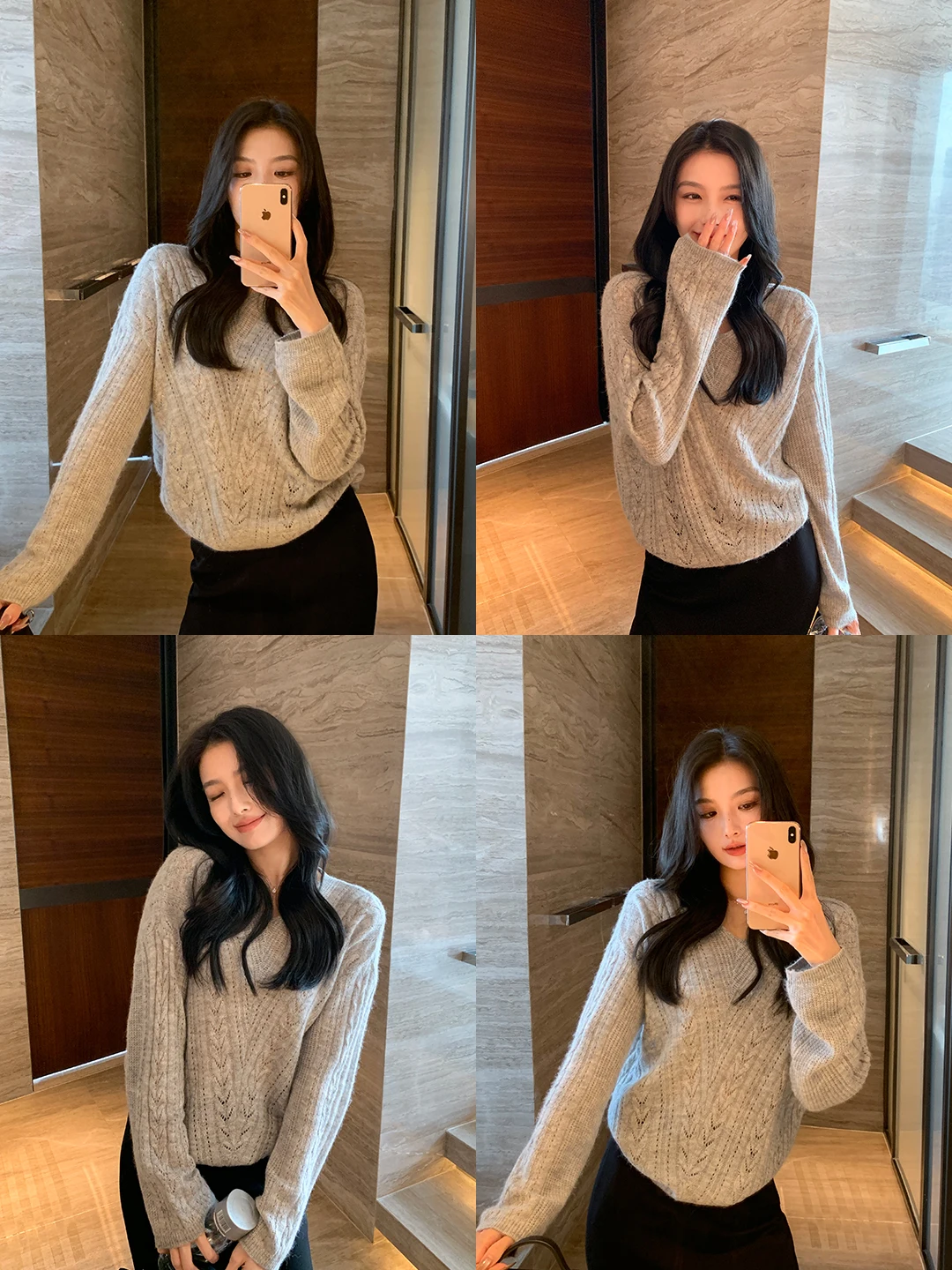 

Maven Lin Women's Loose Knitted Sweater V-Ne Hollow out Long Sve Casual Sle Wool Blend Comfortable Fit Faion Top