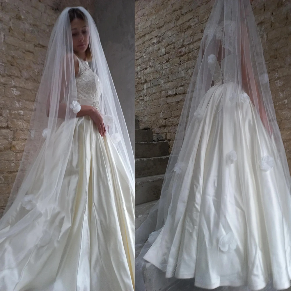 

Модная свадебная фата с 3D цветами, королевская фата 3 м с расческой, длинная фата специального кроя, свадебные аксессуары белого цвета слоновой кости