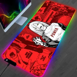 Anime Kettingzaag Man Led Gaming Muismatten Groot Bureau Mat Pc Gamer Xl Muismat Rgb Muismat Lichtgevende Muizen Muizenmatten