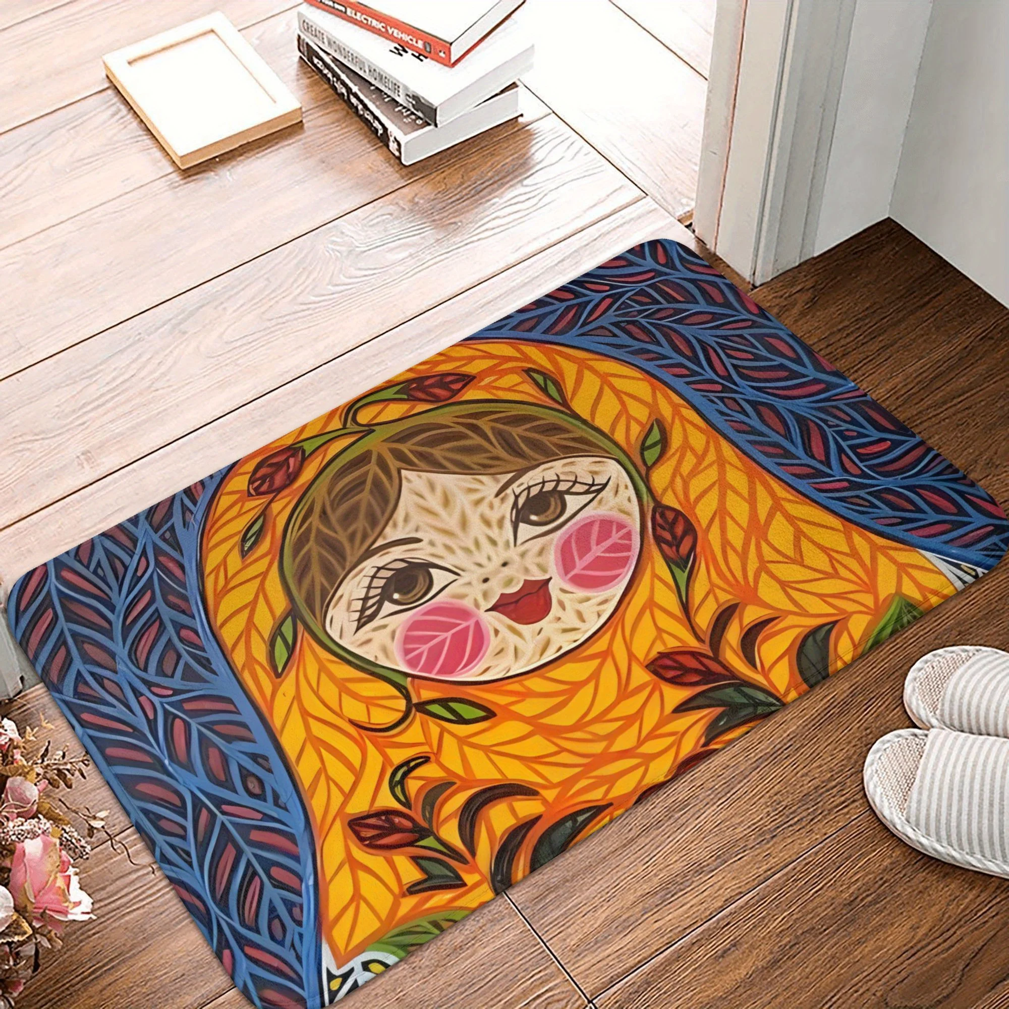 1pc Russian Matryoshka Doll Design Doormat - Vibrant Floral Art Machine-Washable Polyester Mat for Indoor/Outdoor Entryway, Holi