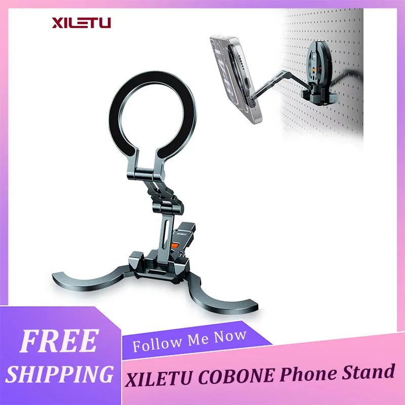 

Магнитная подставка для телефона XILETU COBONE, двусторонняя, тонкая, складная, с креплением Magsafe 1/4 дюйма для iPhone 17-13, для видеоблогов, путешествий, селфи, прямых трансляций, штатив