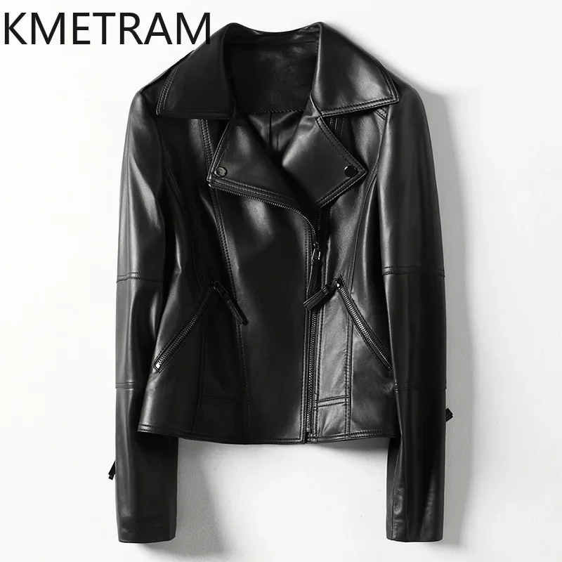 100% Sheepskin Genuine Leather Jacket Women Short Slim Motorcycle Jackets 2024 Fashion Autumn Winter Womans Clothing дубленка