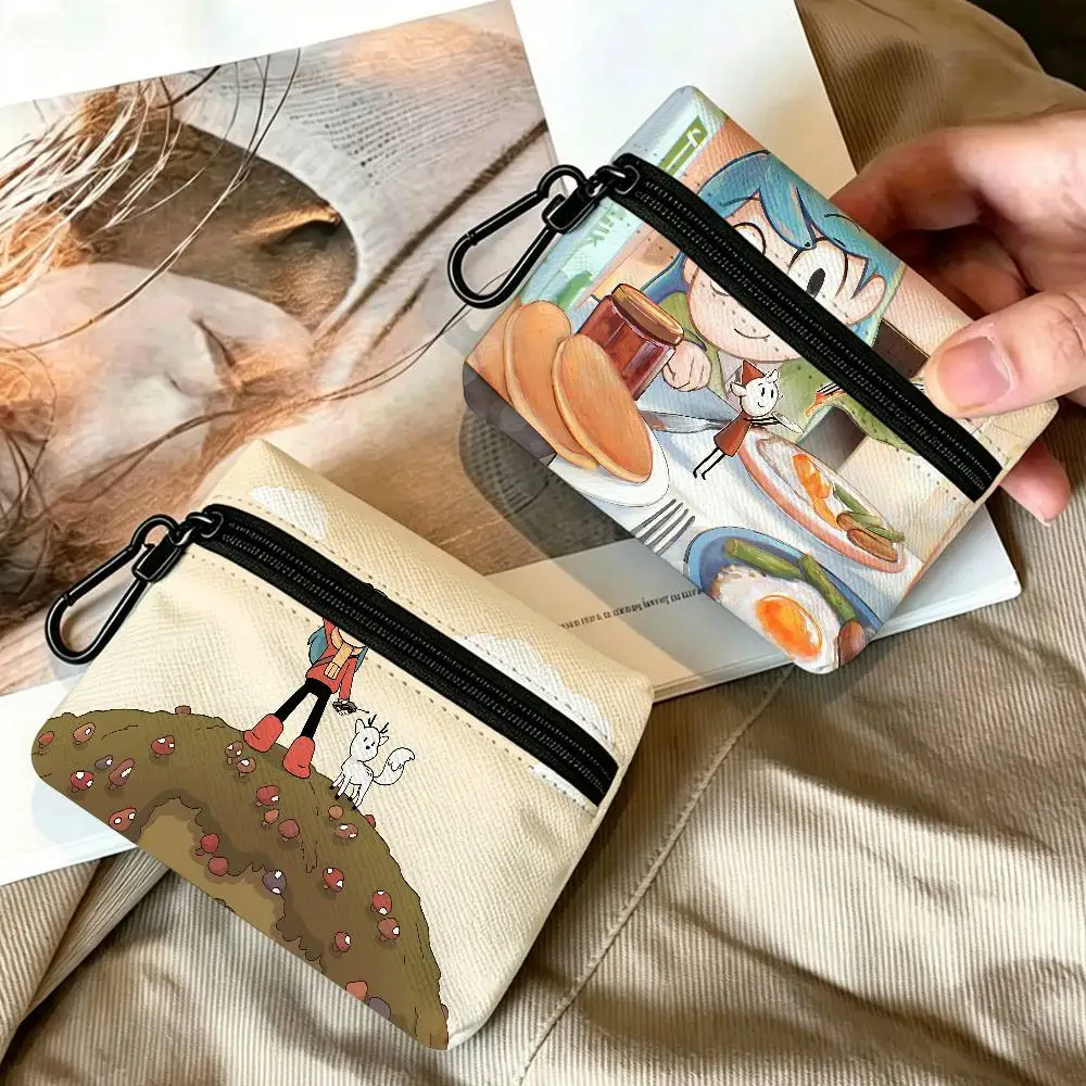 H-Hilda Cartoon Girl Oxford Coin Wallet Detachable Carabiner Hook Compact Storage Bag For Outdoor Shopping Accessory