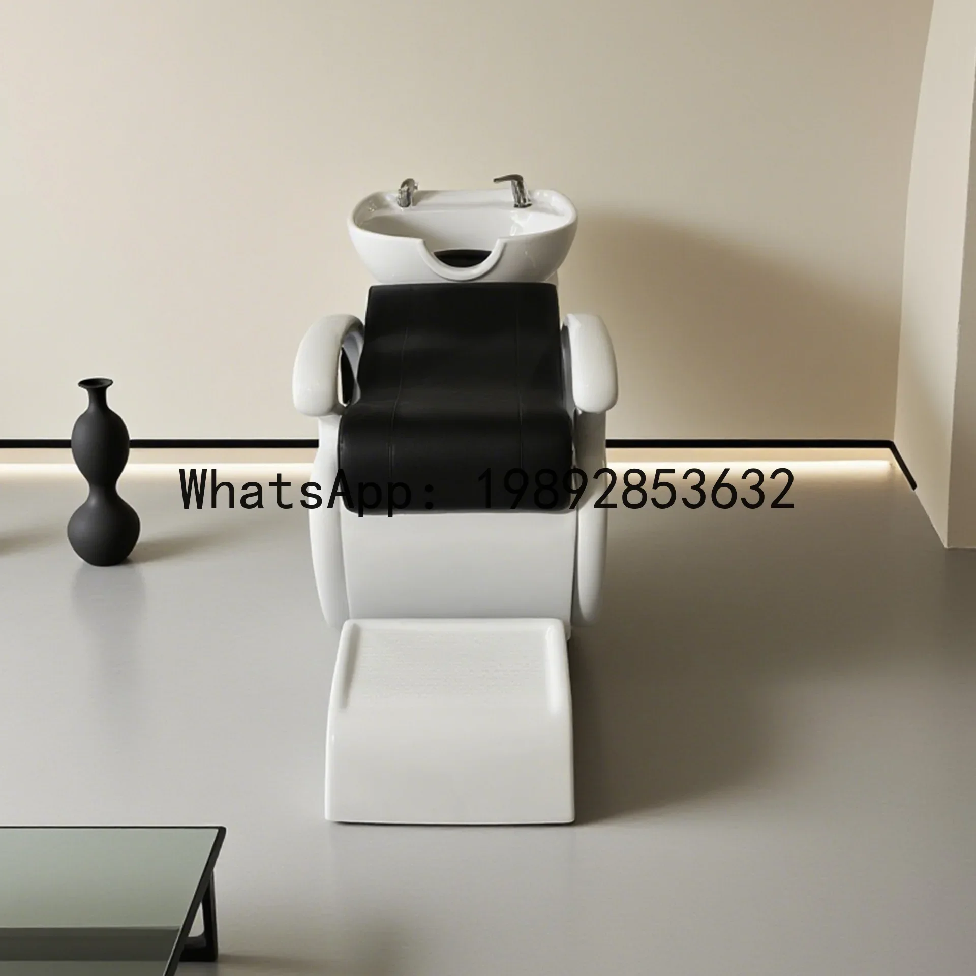 F1  Fiberglass Shampoo Bed for Hair Salon and Barber Shop, Special Flush Bed with Ceramic Basin, Semi-Reclining Shampoo Basin