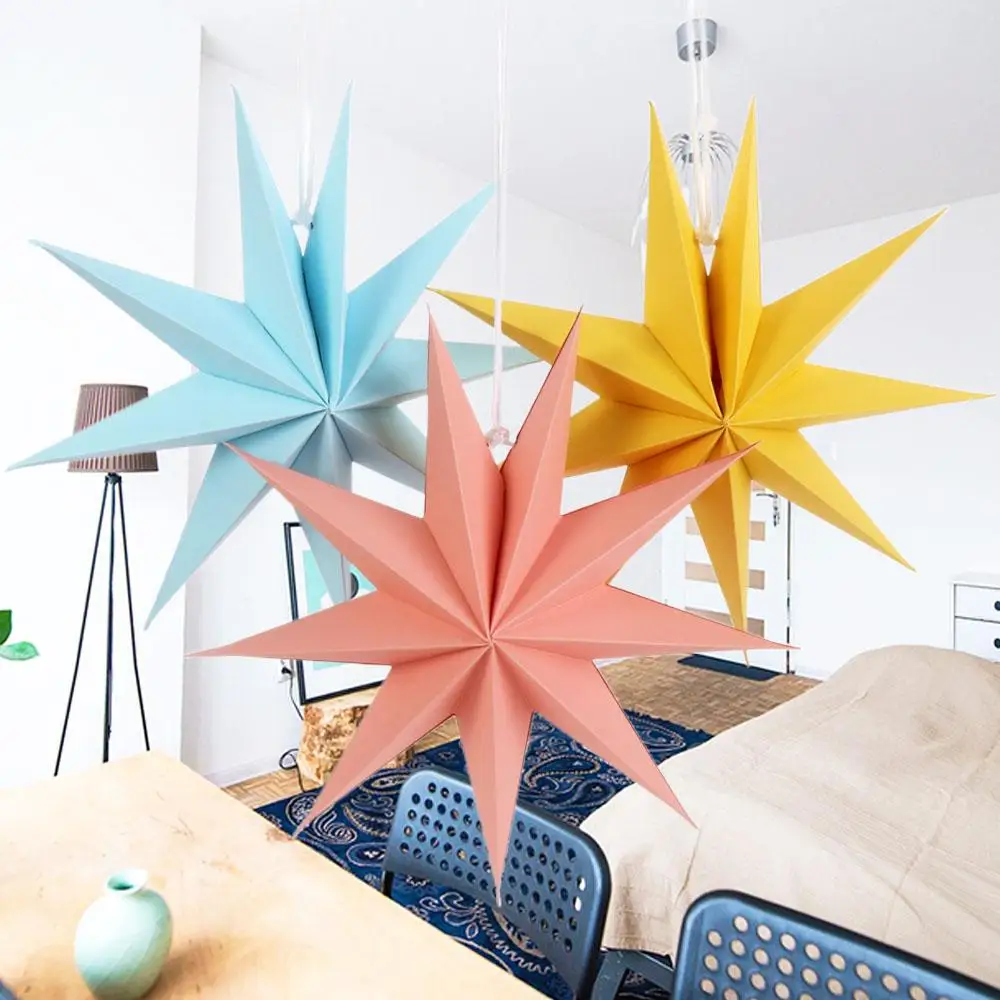 1 Pcs Multi-Color Optional Nine Pointed Star Hanging Ornaments Foldable Large Flower Crafts Wedding Party Photographic Props