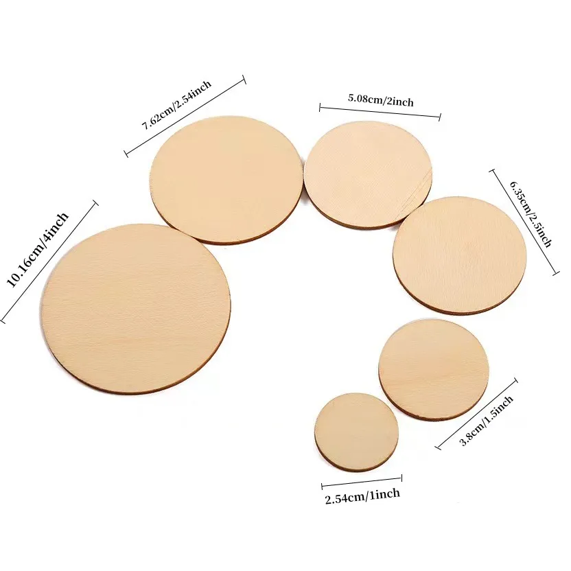 25mm~100mm Unfinished Wooden Natural Round Blank Cutouts Slices Circles Tags Pendants For DIY Crafts Christmas Party Decorations