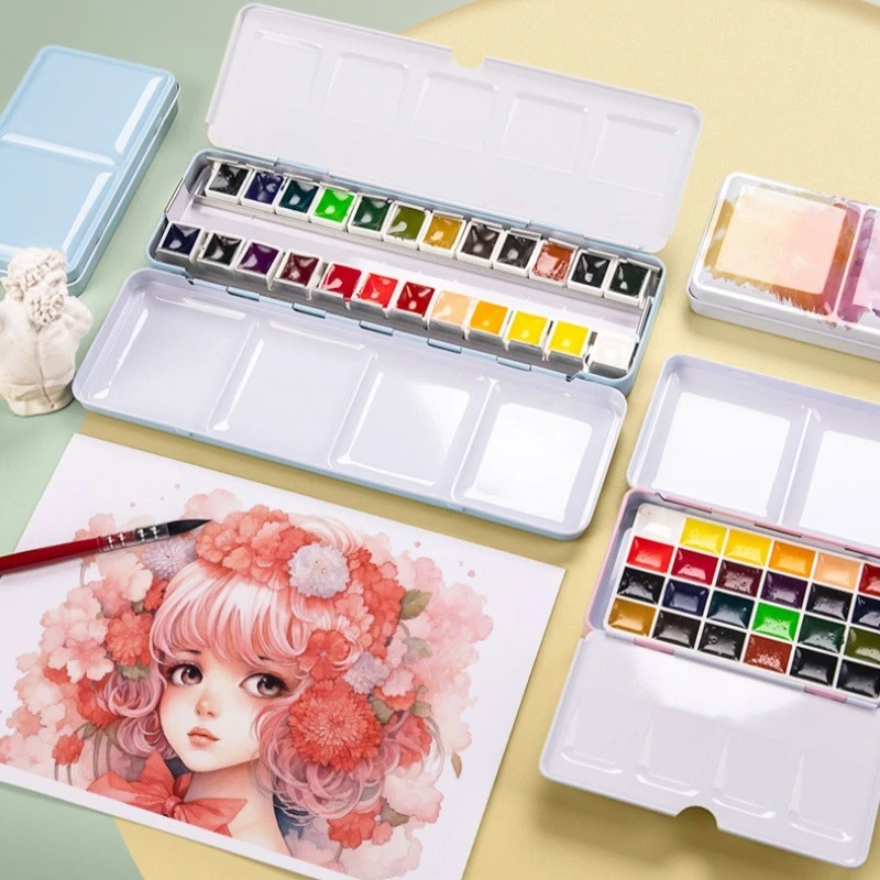 Empty Watercolor Palette Travel S/M/L with Detachable Half-Pans Design for Diy Art Painting Water Color Tin Metal Watercolor Box